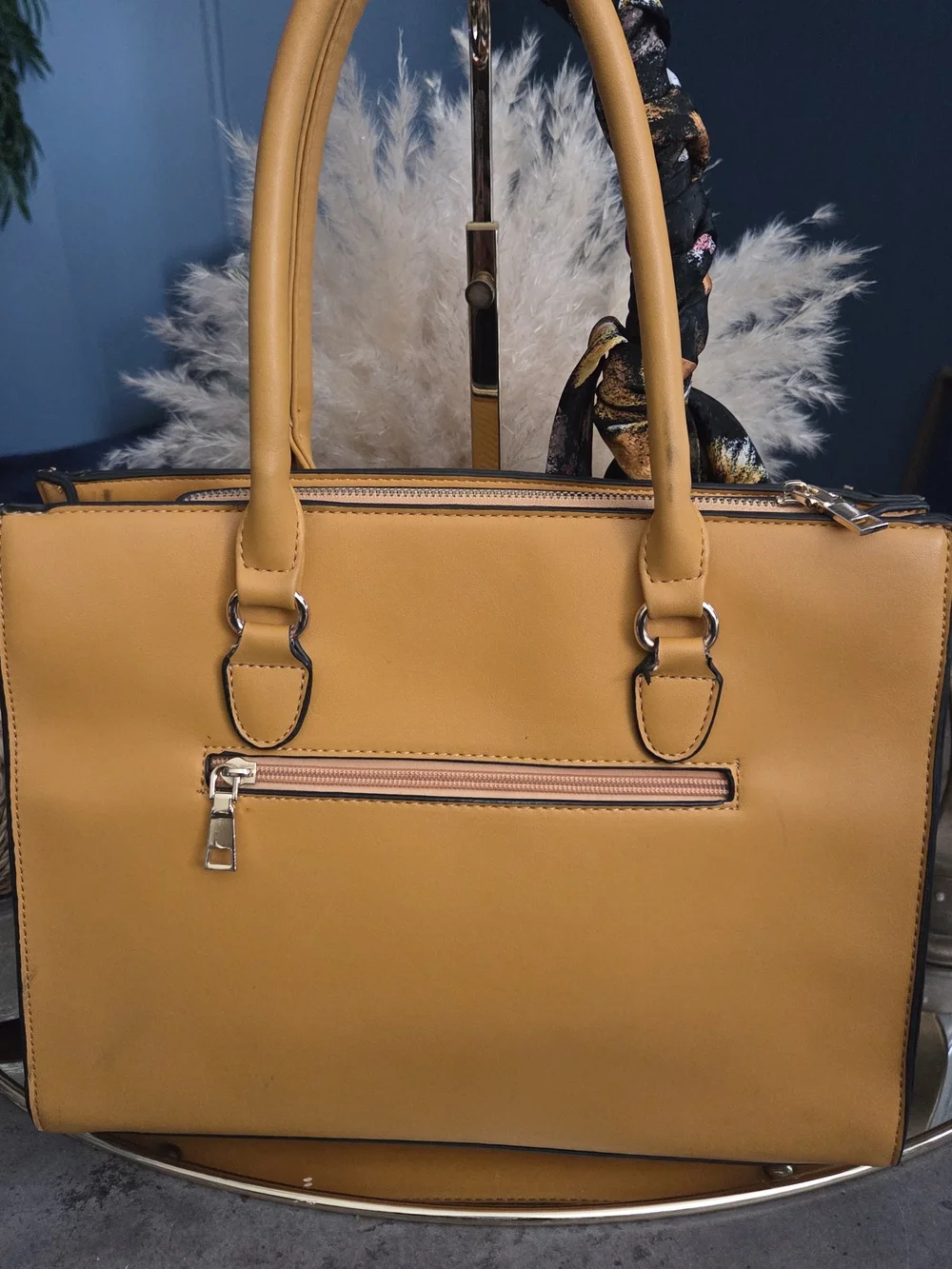 Mustard Satchel Handbag w/ Men’s Tie Weave ▪︎ Handle Accent ▪︎ Unbranded